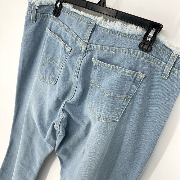 Paris Blues Juniors Frayed Waist Denim Bellbottom Flare Jeans SZ 19 Light Blue - Picture 6 of 9